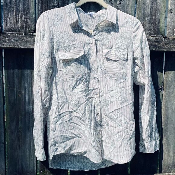 Express The City Shirt Floral Striped Button Down | S - Picture 1 of 4